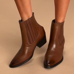 Pedro Brown Leather Pointed-Toe Ankle Boots